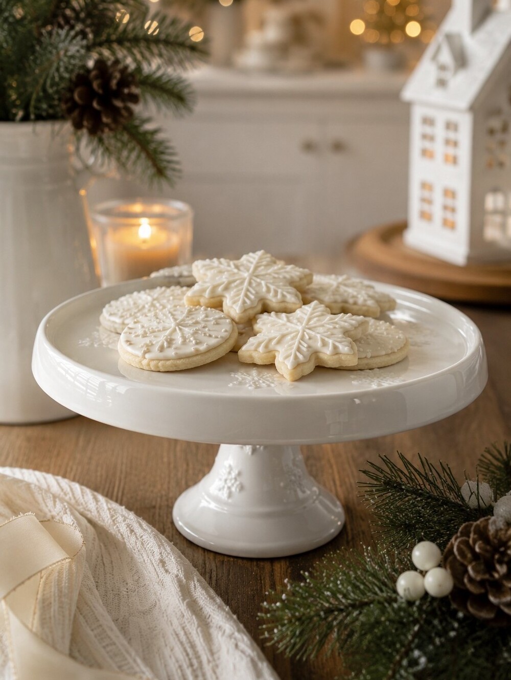 Hallmark White Snowflake Cake Stand Ceramic Pedestal Dessert Stand Winter Decor